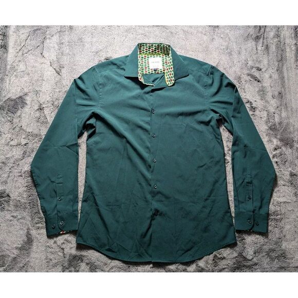 Tom Baine Long Sleeve Button Up Holiday Collection Shirt Men's Size Large Green - Picture 1 of 10